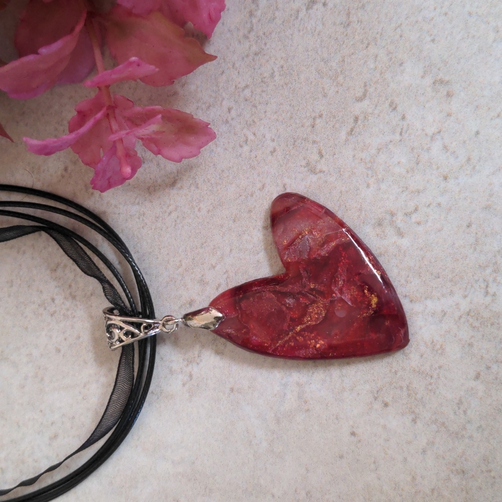 Red Faux Stone Heart Necklace